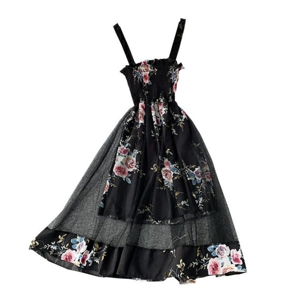 The new French girl temperament show thin gauze dress dress of a word shoulder straps that wipe a bosom - Image 6