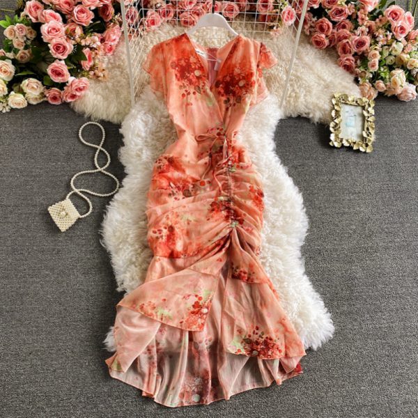 Tall waist chiffon dress fashion of tall waist fishtail package hip long skirt dress - Image 2
