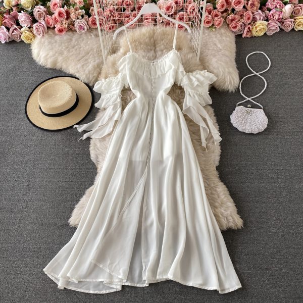 Condole belt dress strapless backless cultivate one’s morality show thin big dress with short sleeves