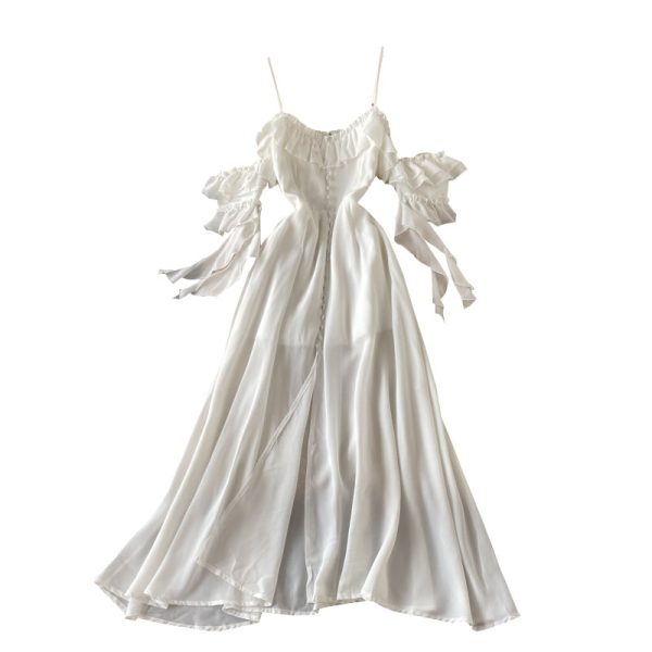 Condole belt dress strapless backless cultivate one’s morality show thin big dress with short sleeves - Image 6
