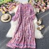 Posed long skirt retro Bohemian loose floral long beach holiday dresses - Image 4