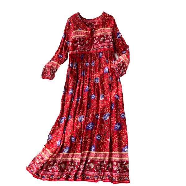 Posed long skirt retro Bohemian loose floral long beach holiday dresses - Image 6