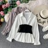 In the autumn of the new v-neck shirt joker temperament show thin waist western style jacket long sleeve