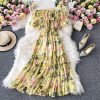 Strapless dress seaside holiday beach dress temperament purple floral skirt waist posed dress chiffon - Image 4