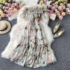Strapless dress seaside holiday beach dress temperament purple floral skirt waist posed dress chiffon - Image 5