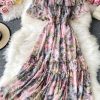 Strapless dress seaside holiday beach dress temperament purple floral skirt waist posed dress chiffon - Image 7