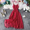 Wine red strap dress wave point beach dress backless cultivate one’s morality super fairy posed dress seaside resort - Image 2