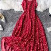 Wine red strap dress wave point beach dress backless cultivate one’s morality super fairy posed dress seaside resort - Image 7