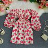 Long sleeve spring new show thin temperament chiffon word brief paragraph off-the-shoulder broken flower skirt