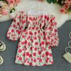 Long sleeve spring new show thin temperament chiffon word brief paragraph off-the-shoulder broken flower skirt - Image 3
