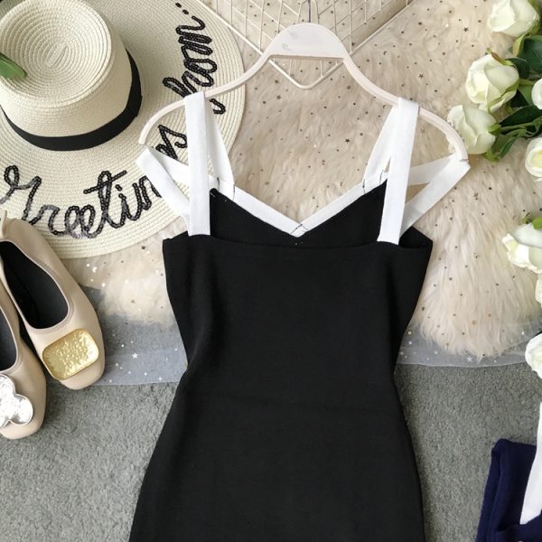 In the summer of the new package buttocks needle knitting skirt with shoulder-straps v-neck cultivate one’s morality - Image 6