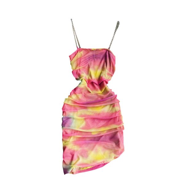 Nightclub Sexy Disco Waist Slimming Rainbow Color Gradient Handbag Hip Skirt Fashion Graceful Tube Top Strap Dress - Image 6