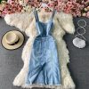 Spring New Korean Style Raw Hem High Waist Dress Mid-Length Slim Fit Bandeau Sling Denim Suspender Skirt - Image 2