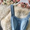 Spring New Korean Style Raw Hem High Waist Dress Mid-Length Slim Fit Bandeau Sling Denim Suspender Skirt - Image 3