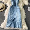 Spring New Korean Style Raw Hem High Waist Dress Mid-Length Slim Fit Bandeau Sling Denim Suspender Skirt - Image 5
