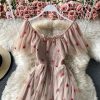 Fairy Dress Chic Gentle Summer New French Style Super Mori Waist Slimming Temperament Square Collar Mesh Dress - Image 3
