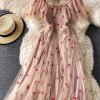 Fairy Dress Chic Gentle Summer New French Style Super Mori Waist Slimming Temperament Square Collar Mesh Dress - Image 7