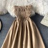 Summer New Fashion Solid Color Waist Tight Slimming Small High Waist off-Shoulder Pleated Tube Top Dress Short Skirt - Image 7
