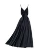 Summer Solid Color Wide Hem Dress V-neck Scheming Backless Slim-Fit Figure Flattering Party Dress High Waist Dress - Image 6