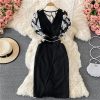 V-neck Temperament Printed Chiffon Dress for Women Summer New Waist Slimming Women’s Split Skirt - Image 4