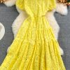 European Station Hollow Water-Soluble Lace Lapel Dress Short Sleeve  Summer Waist-Controlled Large Hem A- line Dress Long Skirt - Image 7