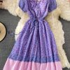 Gentle Floral Print V-neck Dress Summer New Fairy Lady Super Fairy Mori Style French Tight Waist First Love Dress - Image 7