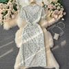 Summer New Gentle Fairy Puff Sleeve First Love Skirt Split V-neck Halter Chiffon Floral Dress - Image 2
