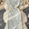 Summer New Gentle Fairy Puff Sleeve First Love Skirt Split V-neck Halter Chiffon Floral Dress - Image 7
