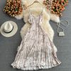 Seaside Holiday Floral Slip Dress Vest Chiffon Pleated Dress Women’s Summer Slimming Temperament Fairy Long Dress - Image 5