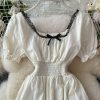 French Style Retro Square Collar Bow Puff Sleeve Dress Summer New Girl Age-Reducing Sweet Large Swing Dress - Image 3