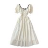 French Style Retro Square Collar Bow Puff Sleeve Dress Summer New Girl Age-Reducing Sweet Large Swing Dress - Image 6