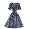 Summer Korean New Slimming Fitted Waist Sweet Puff Sleeve Gentle First Love V-neck Floral Chiffon Dress - Image 6
