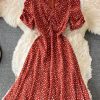 Summer Korean New Slimming Fitted Waist Sweet Puff Sleeve Gentle First Love V-neck Floral Chiffon Dress - Image 7