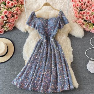 Banquet Evening Dress New Ladies Temperament Entry Lux High-End Dress Sequined Fairy Elegant Large Swing Mid-Length Skirt