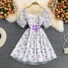 French Square Collar Chiffon Floral Dress Super Fairy Sweet Summer New Gentle Temperament Waist-Controlled Mid-Length Skirt