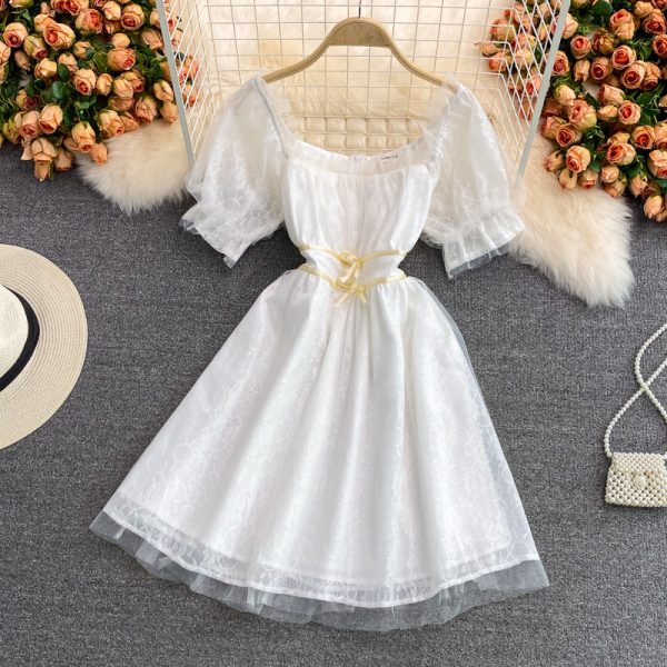 French Square Collar Chiffon Floral Dress Super Fairy Sweet Summer New Gentle Temperament Waist-Controlled Mid-Length Skirt - Image 3
