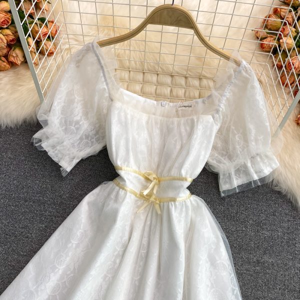 French Square Collar Chiffon Floral Dress Super Fairy Sweet Summer New Gentle Temperament Waist-Controlled Mid-Length Skirt - Image 4