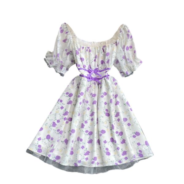French Square Collar Chiffon Floral Dress Super Fairy Sweet Summer New Gentle Temperament Waist-Controlled Mid-Length Skirt - Image 6