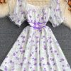 French Square Collar Chiffon Floral Dress Super Fairy Sweet Summer New Gentle Temperament Waist-Controlled Mid-Length Skirt - Image 7