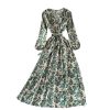 Lightly Mature Printed V-neck Dress Summer Gentle Graceful Puff Sleeve Tight Waist Super Fairy Swing Dress - Image 6