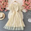 Gentle Square Collar Lace Dress Summer New Mid-Length Waist Slimming Machine Embroidery First Love Skirt - Image 2