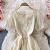 Gentle Square Collar Lace Dress Summer New Mid-Length Waist Slimming Machine Embroidery First Love Skirt - Image 3