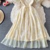 Gentle Square Collar Lace Dress Summer New Mid-Length Waist Slimming Machine Embroidery First Love Skirt - Image 4
