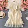 Gentle Square Collar Lace Dress Summer New Mid-Length Waist Slimming Machine Embroidery First Love Skirt - Image 5