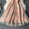 Ladies temperament lace embroidery wooden ear stand collar dress summer waist was thinner mid-length skirt short sleeves - Image 4