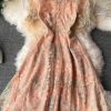 Ladies temperament lace embroidery wooden ear stand collar dress summer waist was thinner mid-length skirt short sleeves - Image 7