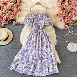 Summer New Korean Style Fresh Floral Skirt Gentle French Temperament Waist-Controlled Slimming Strap Dress