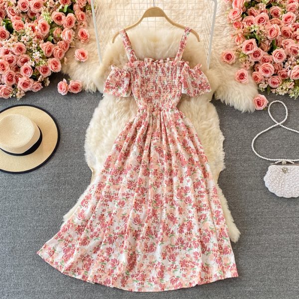Summer New Korean Style Fresh Floral Skirt Gentle French Temperament Waist-Controlled Slimming Strap Dress - Image 5