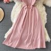 Square Collar Puff Sleeve Dress French Style Retro Waist-Controlled A- line Skirt Summer Gentle Sweet Mid-Length Skirt for Women - Image 4