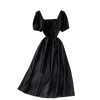 Square Collar Puff Sleeve Dress French Style Retro Waist-Controlled A- line Skirt Summer Gentle Sweet Mid-Length Skirt for Women - Image 6